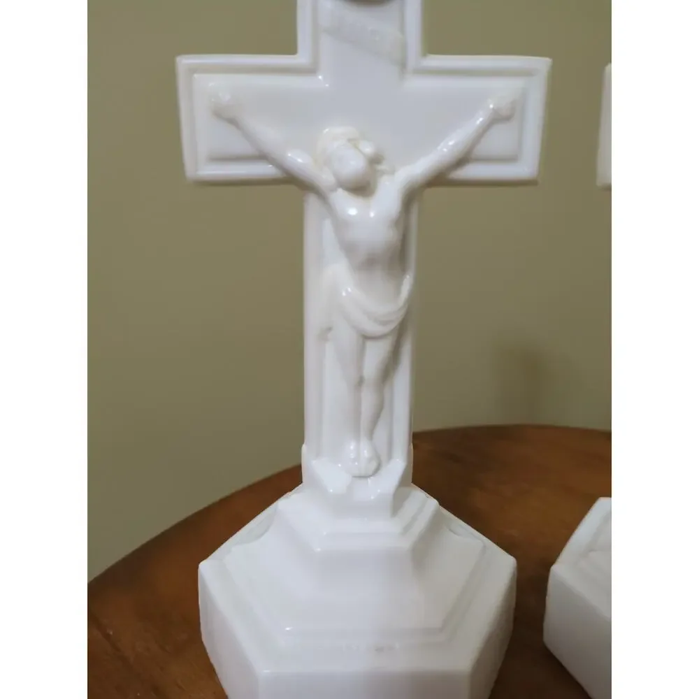 Rare Cambridge #3 Opal Crucifix Candlesticks.